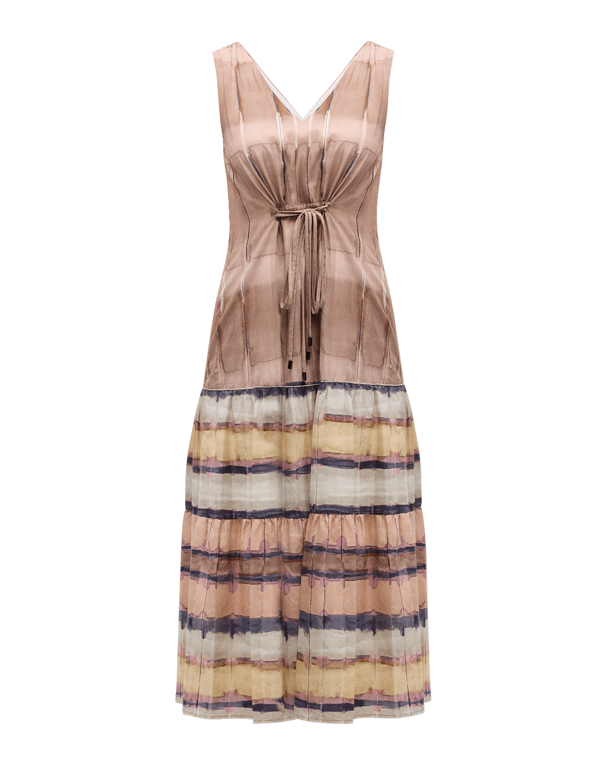 Peserico Sleeveless Tiered Watercolor-Print Maxi Dress