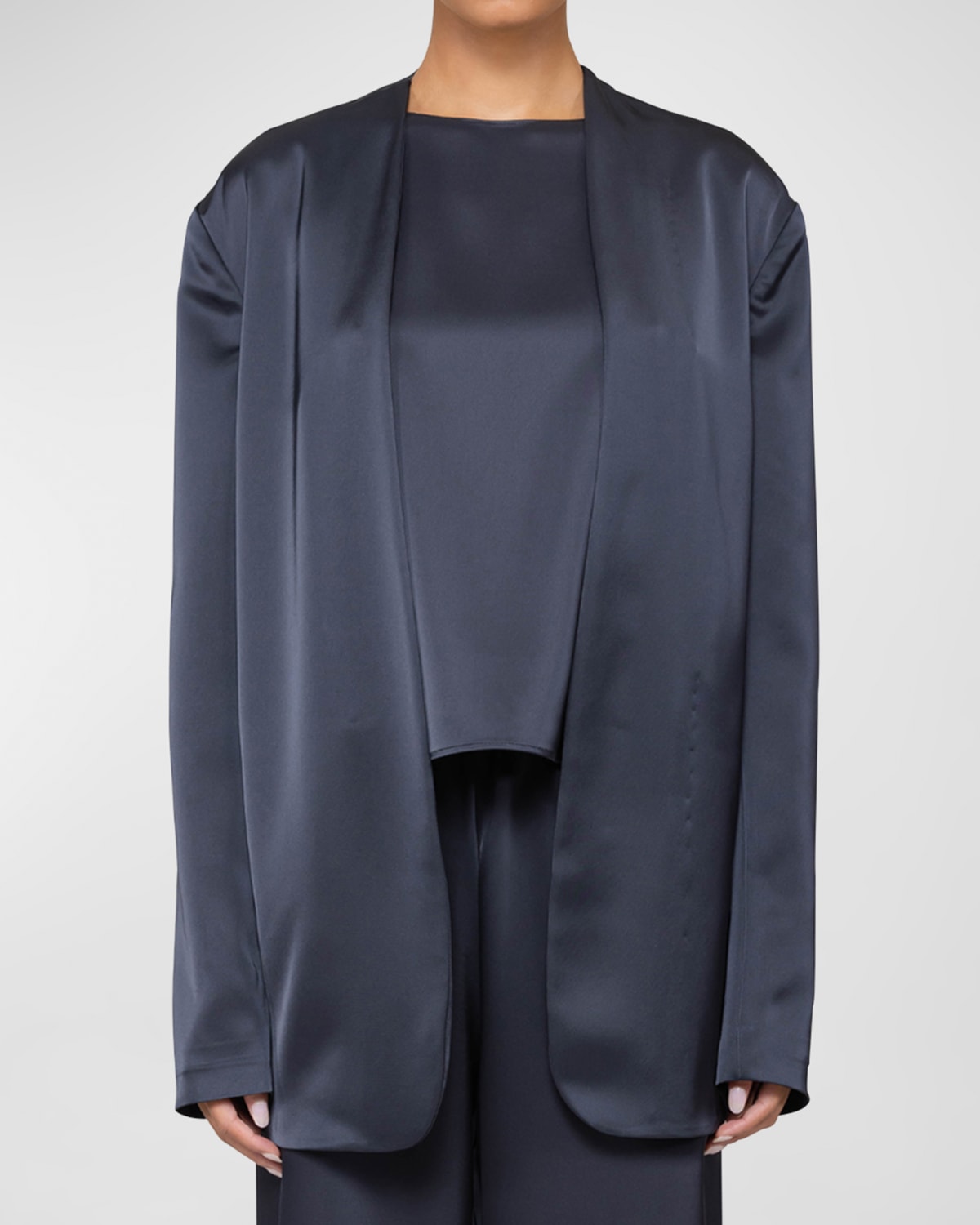 LESET Barb Satin Collarless Blazer