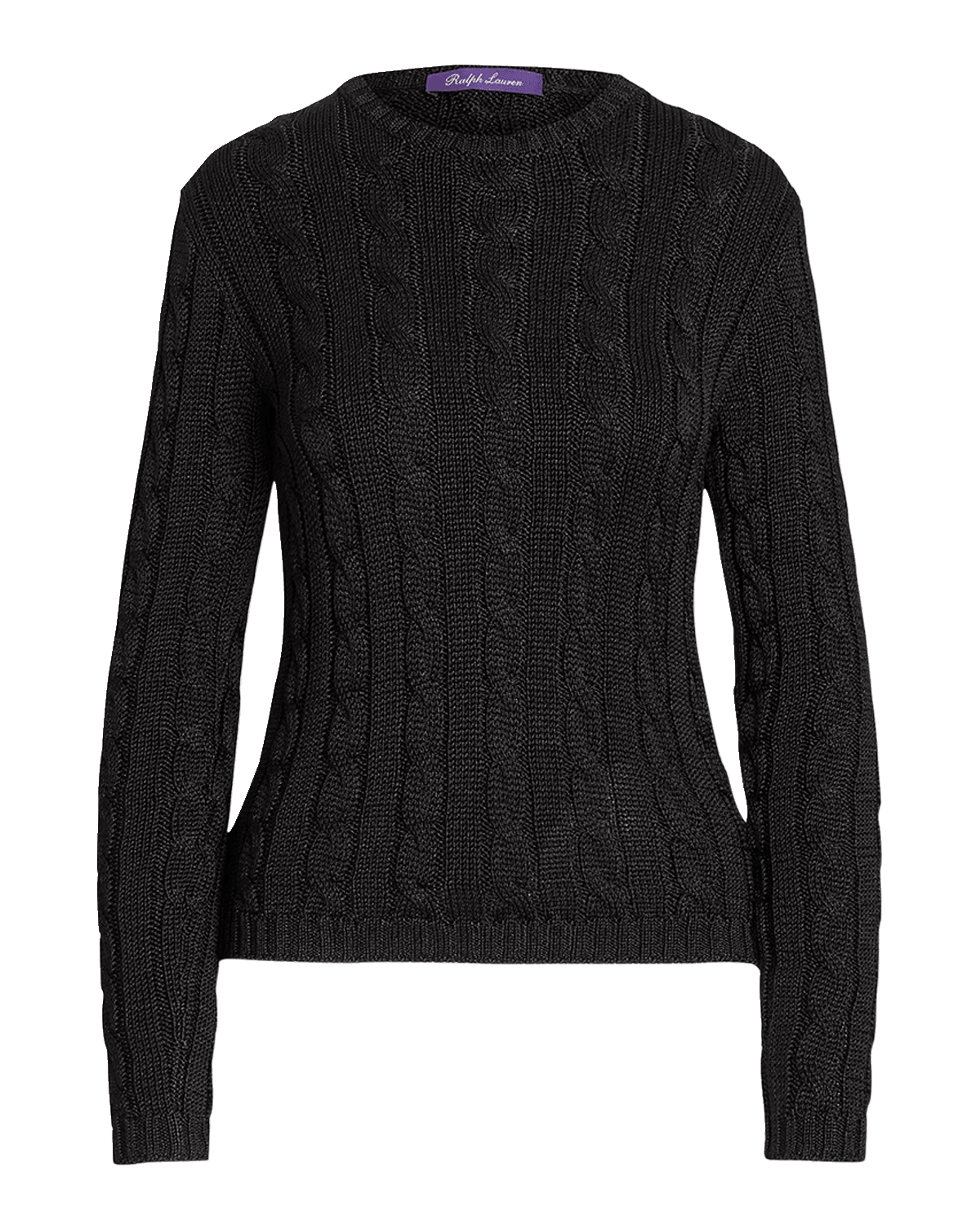 Ralph Lauren Collection Cable High-Shine Silk Sweater, Black