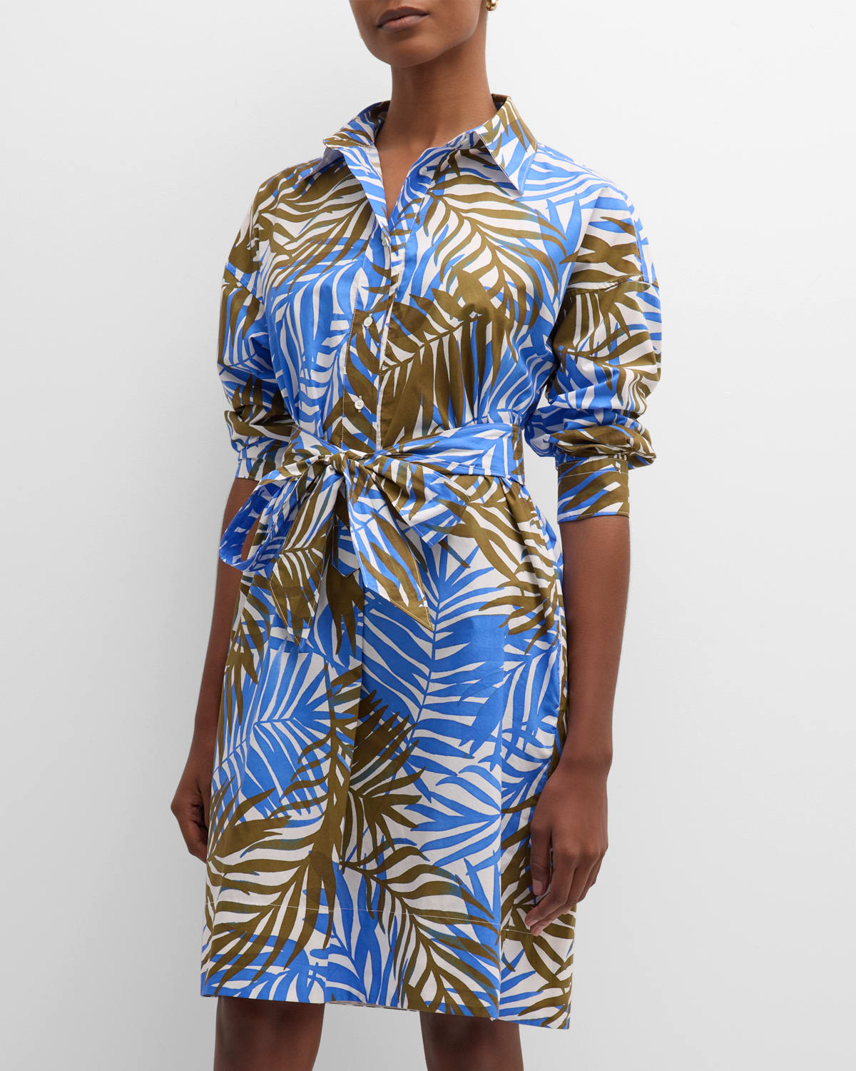 Sara Roka Ekatery Botanical-Print Cotton Midi Shirtdress