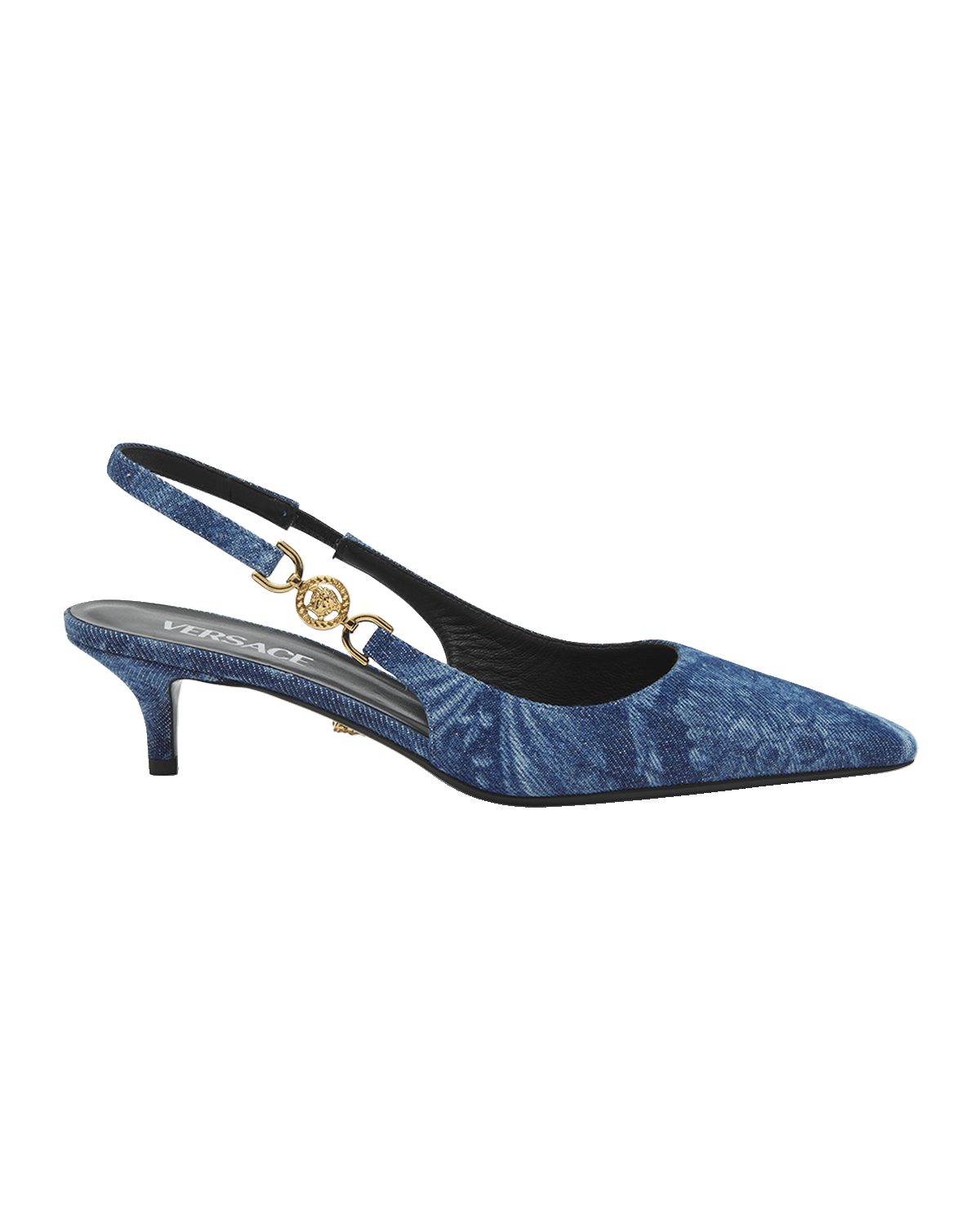 Versace Medusa Denim Kitten Slingback Pumps