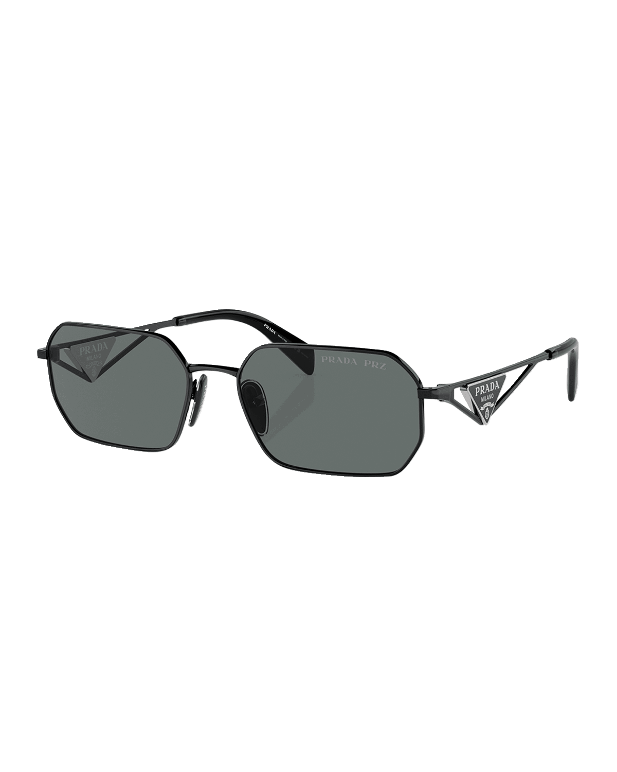 Prada Polarized Steel Rectangle Sunglasses