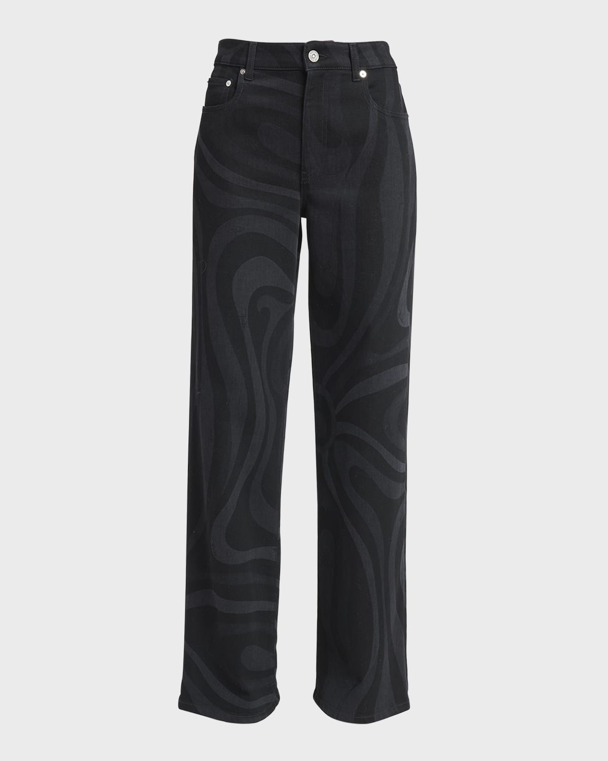 Emilio Pucci High-Rise Wavy-Print Straight-Leg Denim Trousers