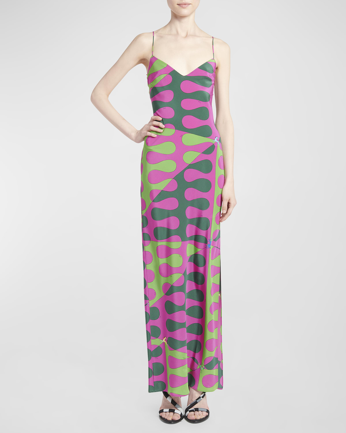 Emilio Pucci Abstract-Print Sleeveless Slit-Hem Maxi Slip Dress