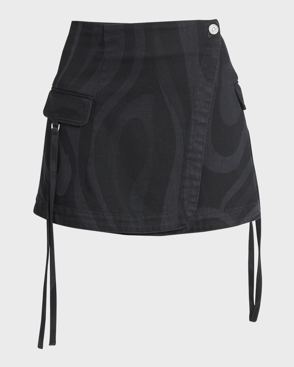Emilio Pucci Wavy-Print Denim Mini Wrap Skirt