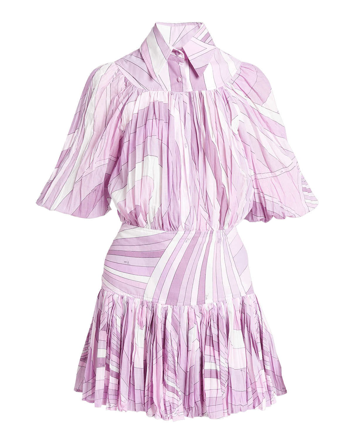 Emilio Pucci Abstract-Print Pleated Puff-Sleeve Mini Shirtdress