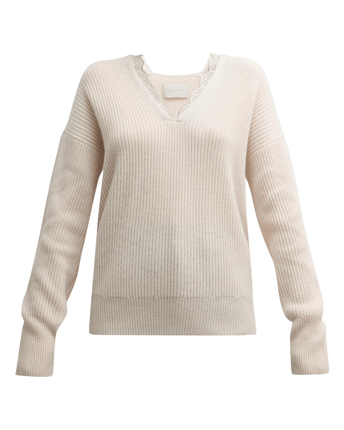 Brochu Walker Ava Ribbed Lace-Trim Wool-Cashmere Sweater