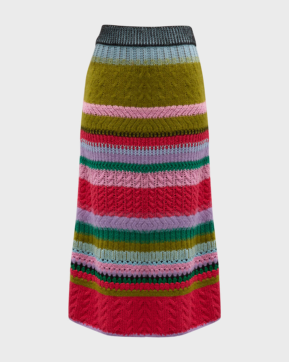 Lingua Franca Ashby Mixed-Stitch Crochet A-Line Midi Skirt