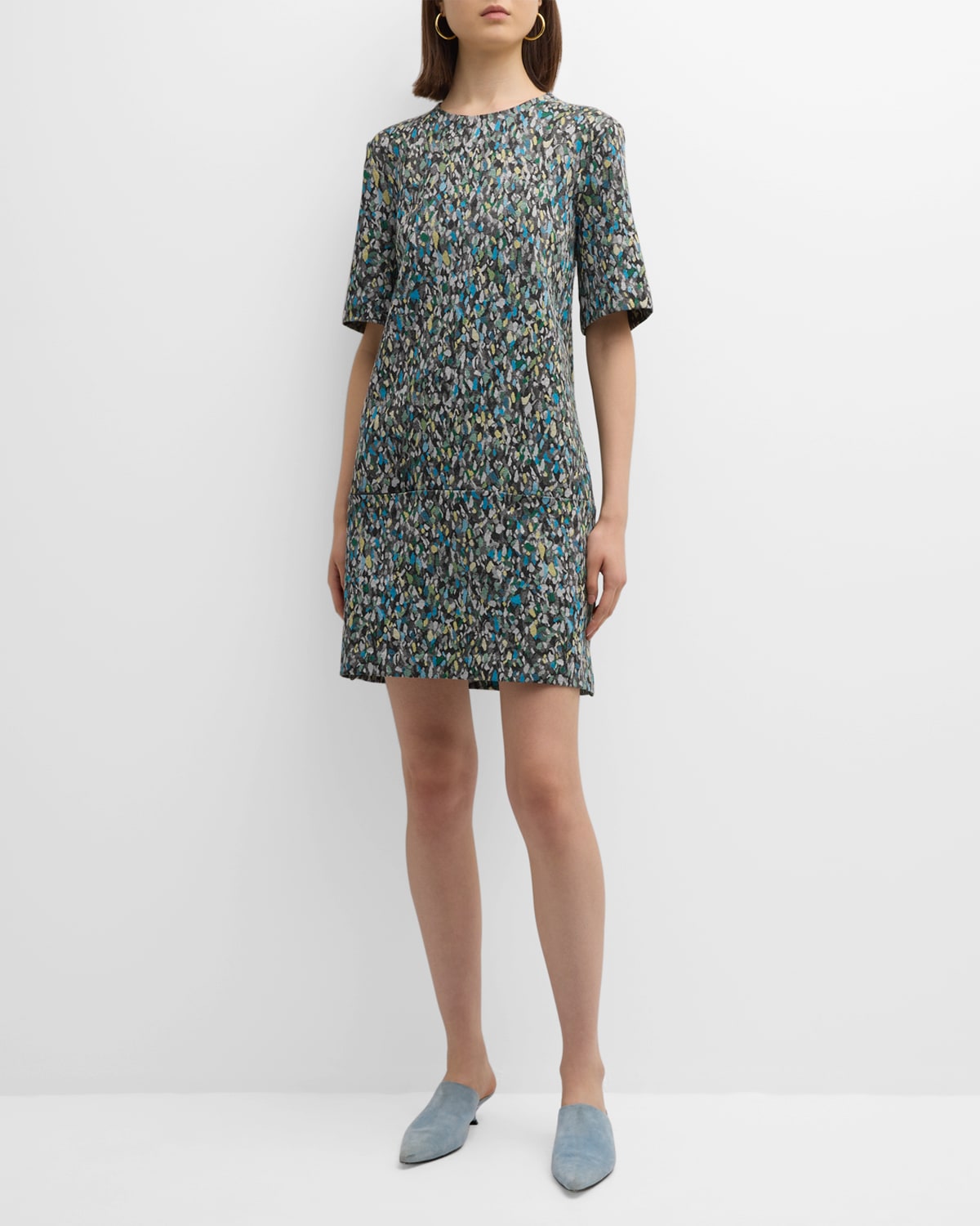 Rosetta Getty Carpet Foam Jacquard Short-Sleeve Mini Shift Dress