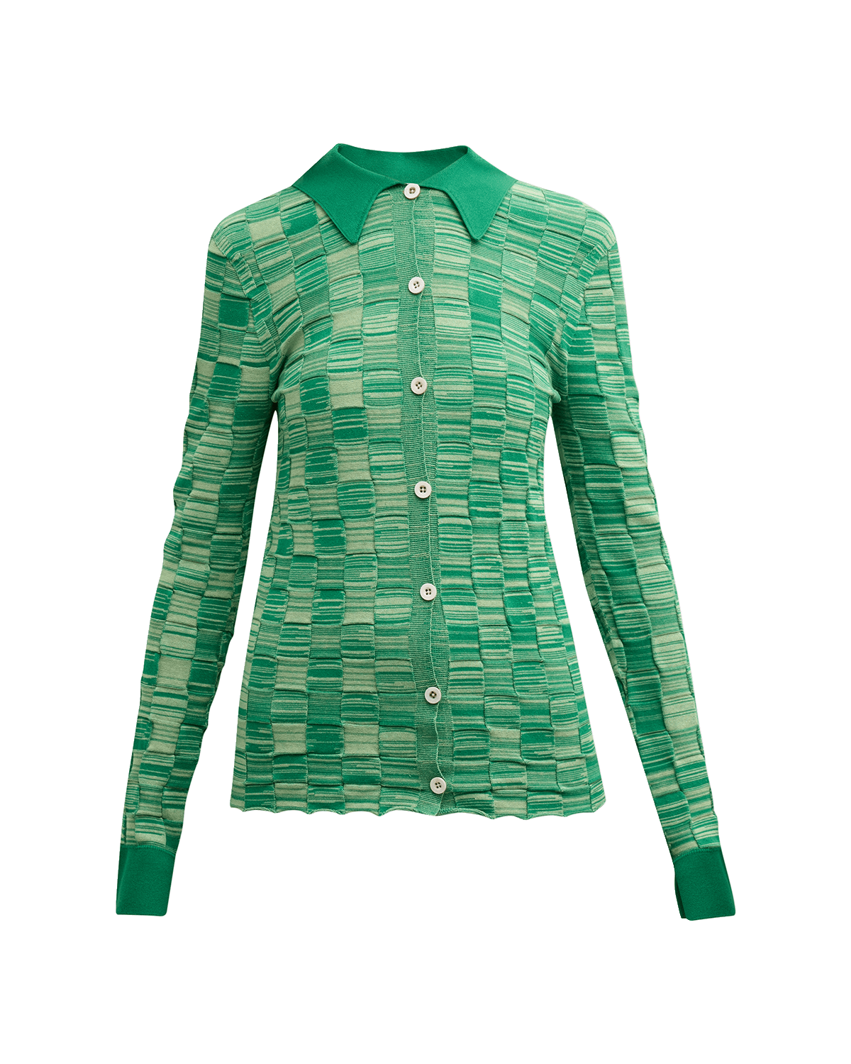 Rosetta Getty Checkerboard Rib-Knit Patchwork Polo Cardigan