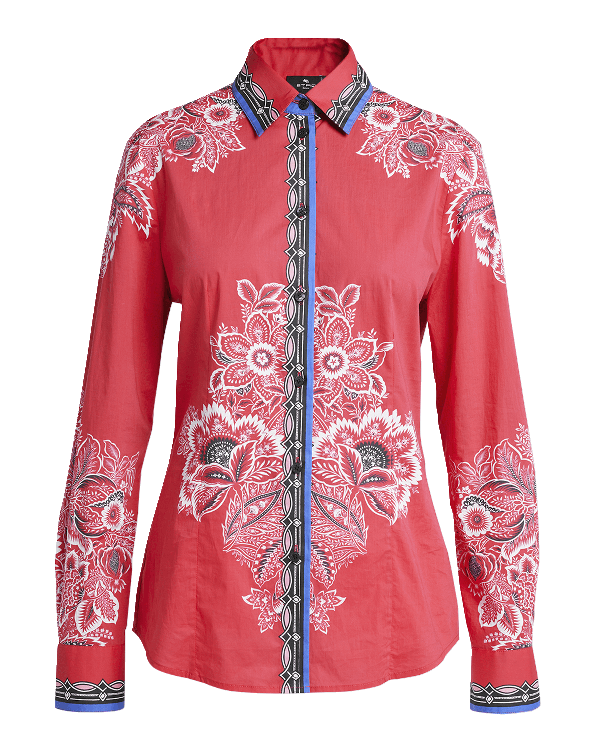 Etro Bandana Border-Print Collared Cotton Shirt
