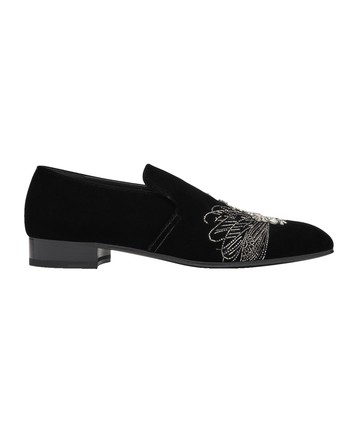 Alexander McQueen Men's Dragonfly Embroidered Velvet Loafers