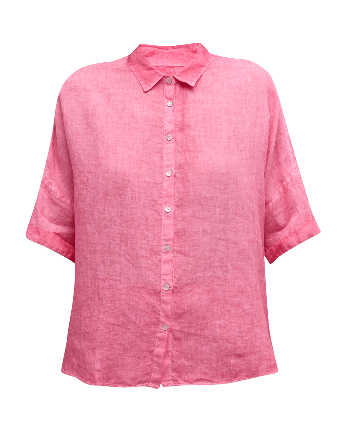 120% Lino Button-Down Embroidered Linen Blouse