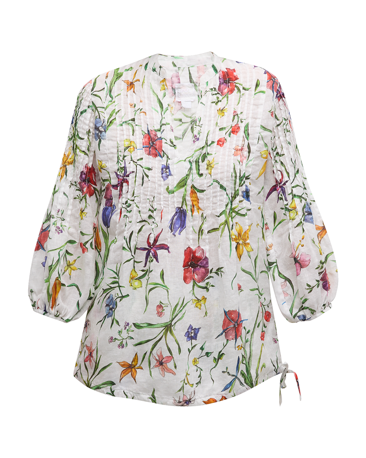 120% Lino Poet Floral-Print Pintuck Linen Blouse
