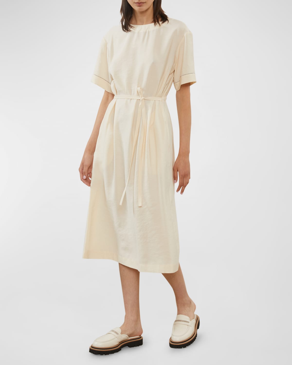 Peserico Tie-Waist Chain-Embellished A-Line Midi Dress