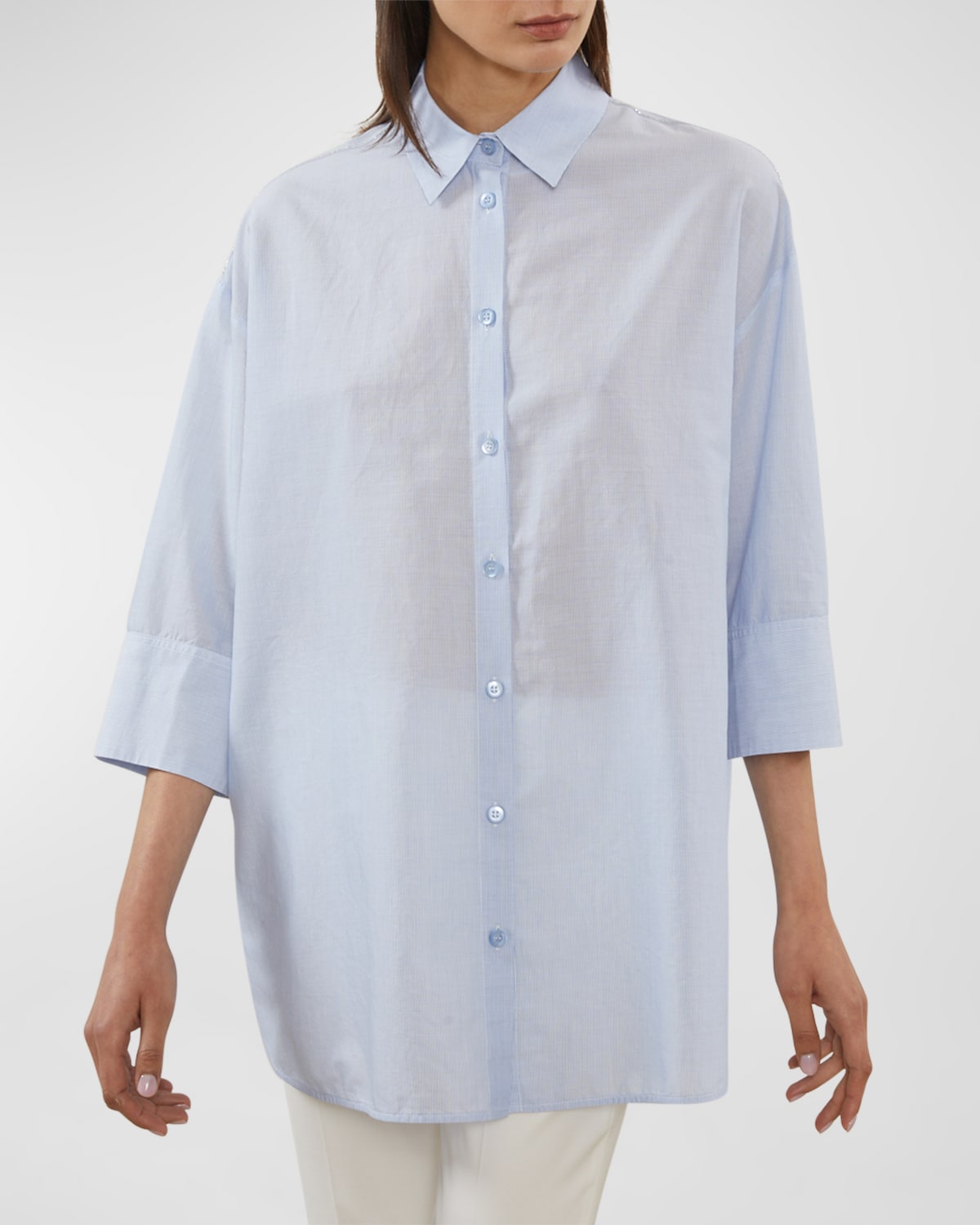Peserico Striped Chain-Embellished Oversized Shirt
