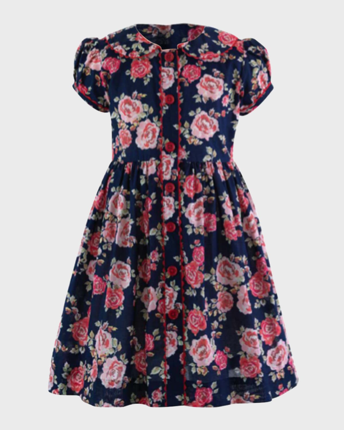 Rachel Riley Girl's Rose-Print Button-Front Dress, Size 2-10