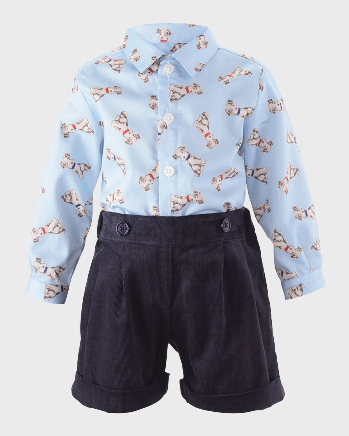 Rachel Riley Boy's Puppy-Print Shirt And Shorts Set, Size 6M-24M