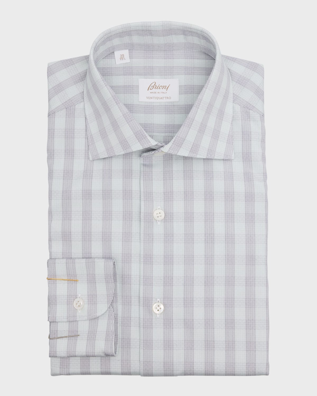 Brioni Men's Ventiquattro Cotton Plaid Dress Shirt