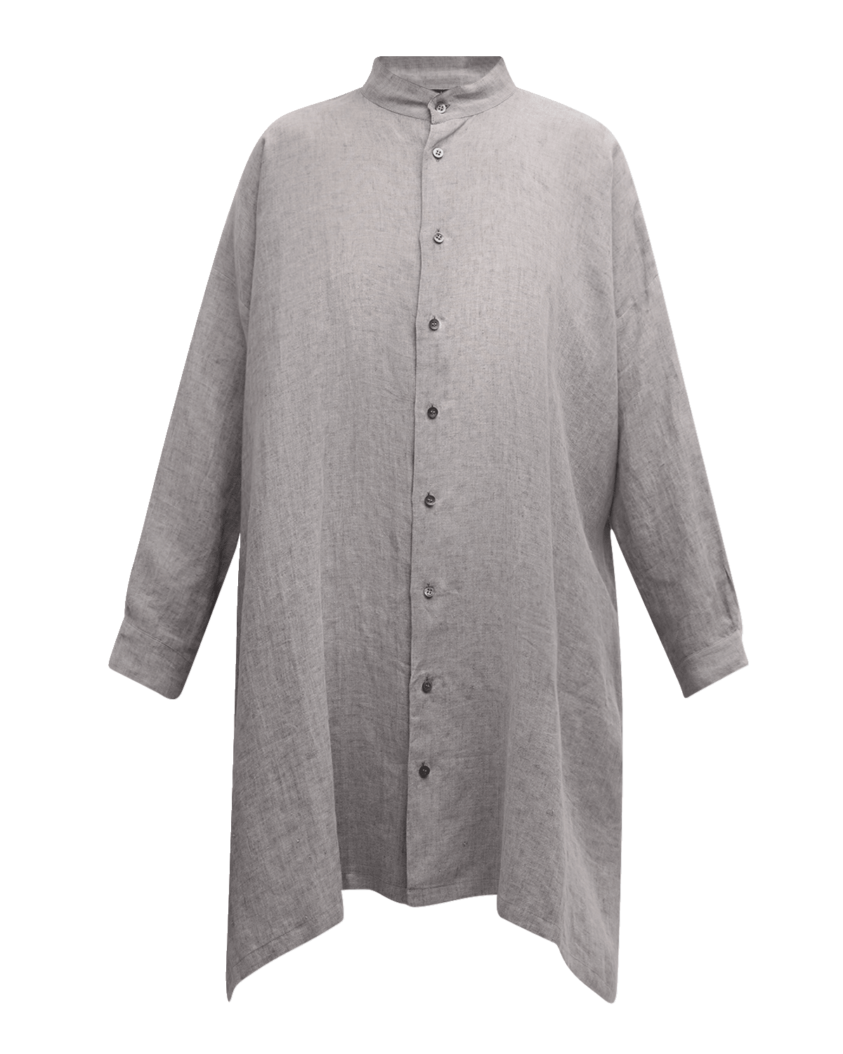 Eskandar Wide A-Line Collarless Linen Shirt (Very Long Length) With Slits