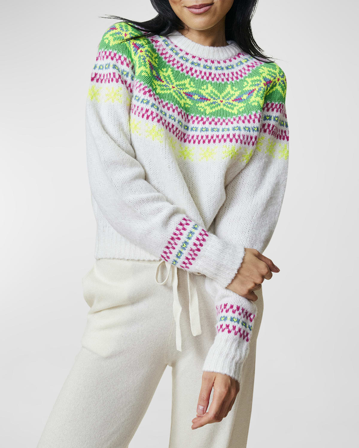 Lingua Franca Nora Raglan-Sleeve Fair Isle Knit Sweater