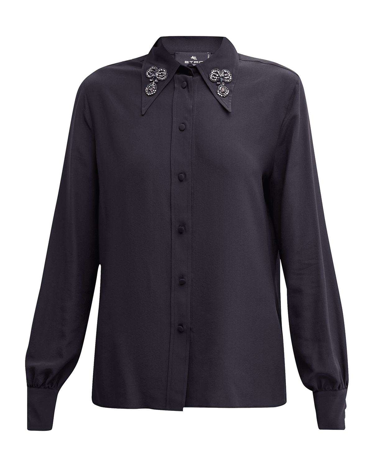 Etro Crystal Beaded-Collar Silk Crepe Shirt