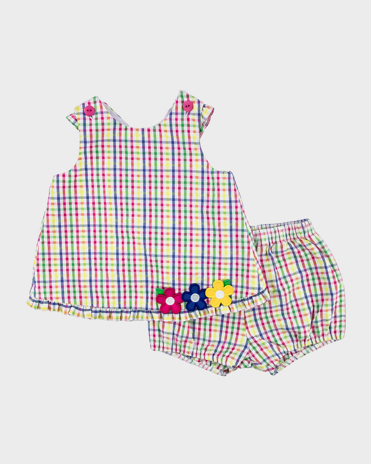 Florence Eiseman Girl's Multicolor Plaid Seersucker Top & Bloomers, Size 3M-24M