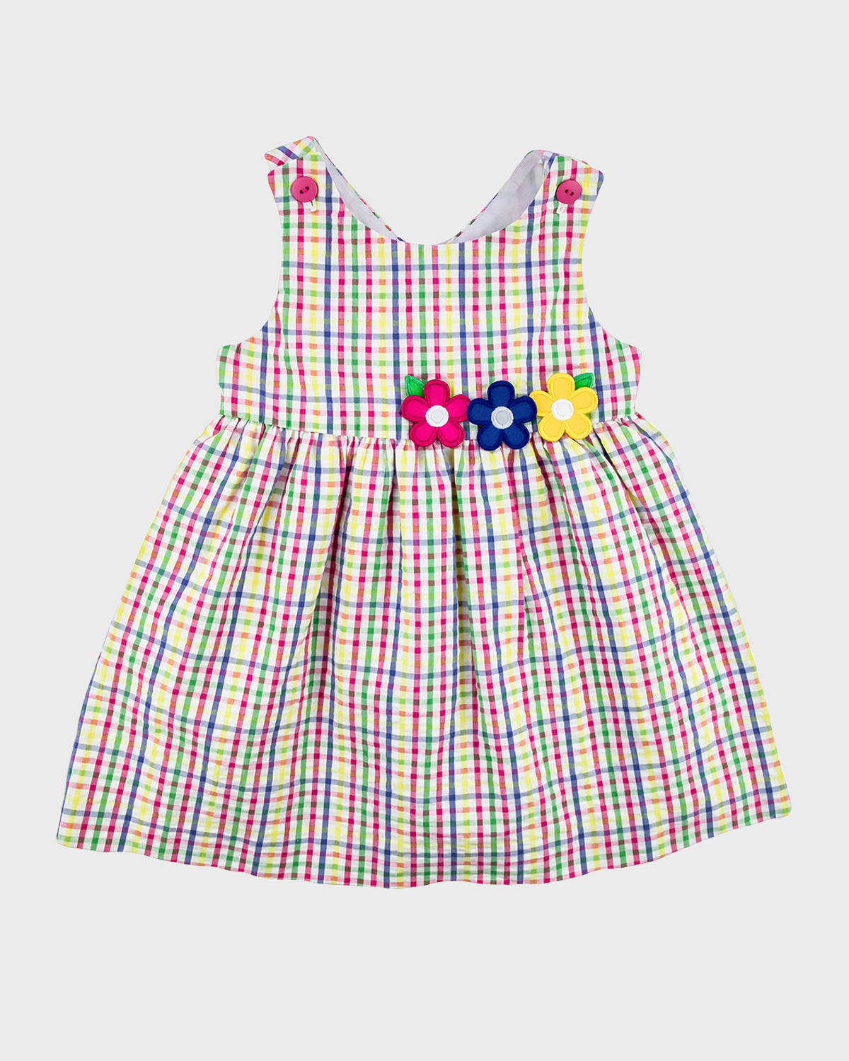 Florence Eiseman Girl's Multicolor Plaid Seersucker Dress W/ Flowers, Size 2-6