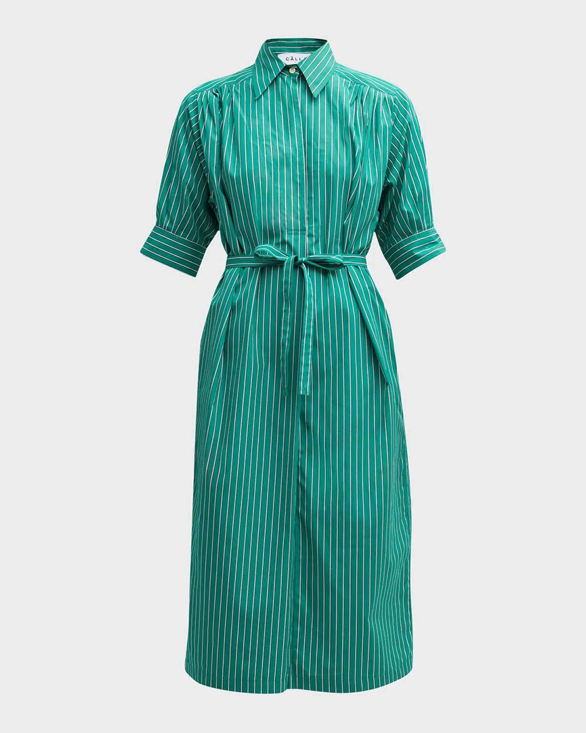 CALLAS Milano Tian Striped Puff-Sleeve Midi Shirtdress