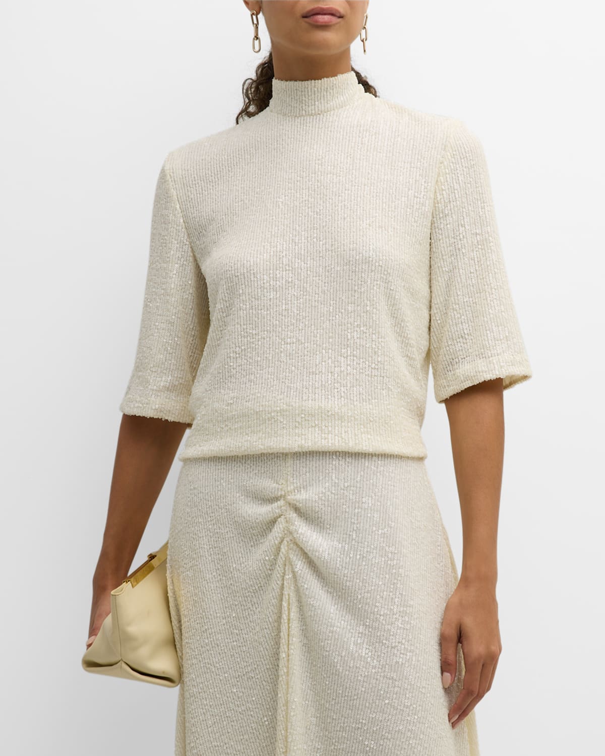 CALLAS Milano Xenia Mock-Neck Elbow-Sleeve Sequin Blouse