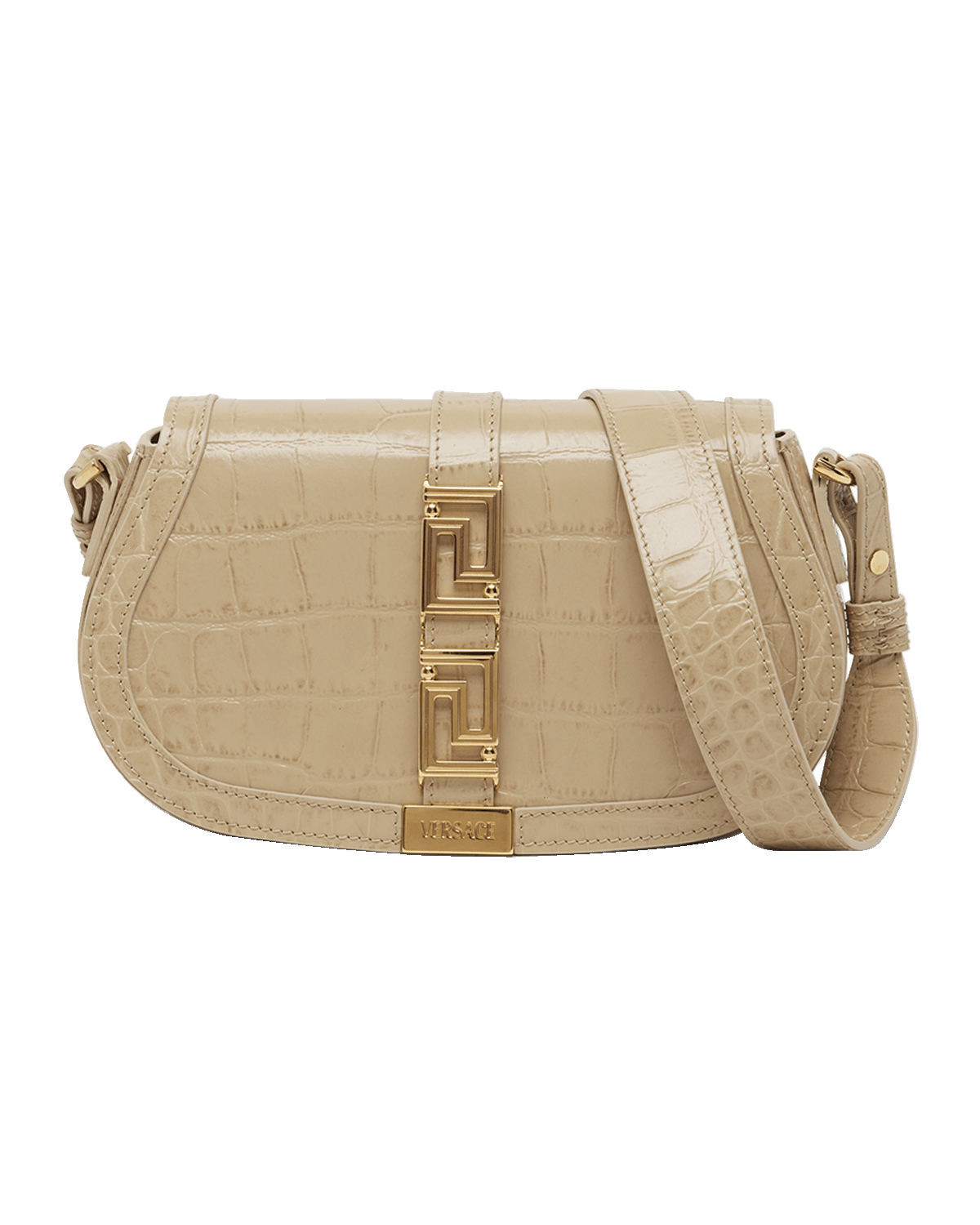 Versace Greca Goddess Croc-Embossed Shoulder Bag