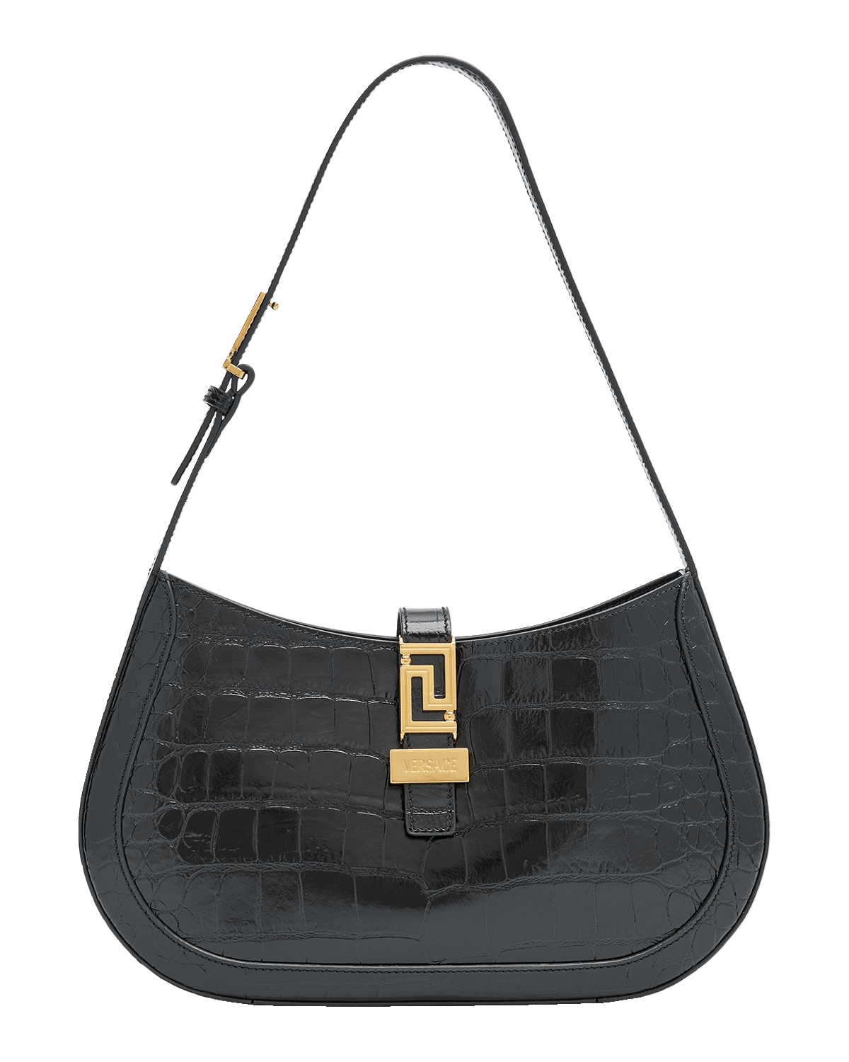 Versace Greca Goddess Large Croc-Embossed Hobo Bag