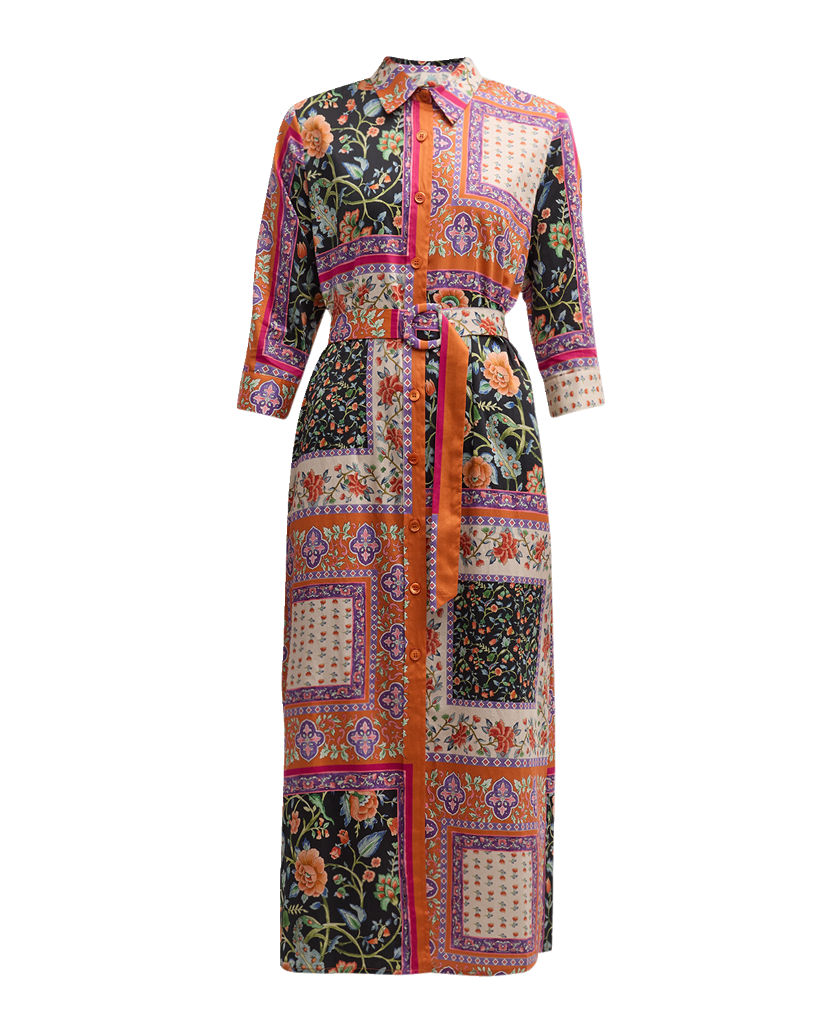 Evi Grintela Riad Patchwork Floral-Print Midi Shirtdress