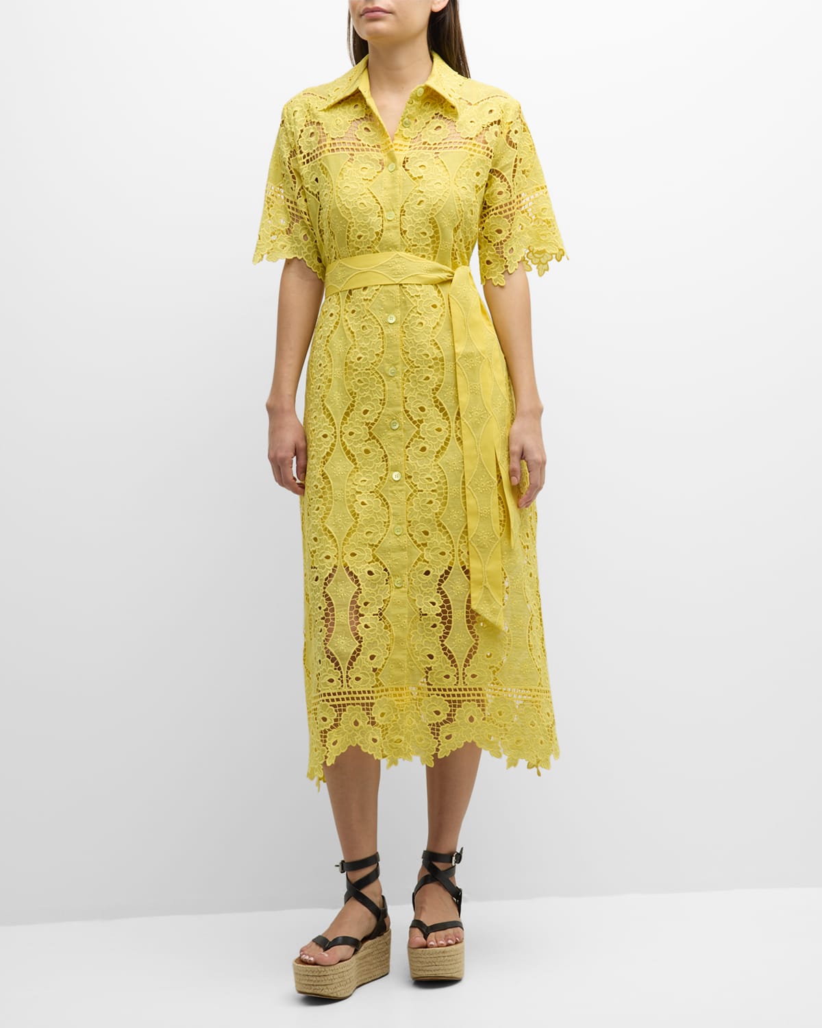 Evi Grintela Valerie Floral Lace Midi Shirtdress