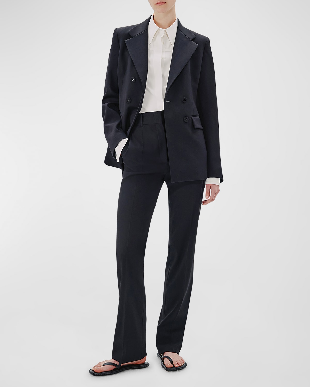 Another Tomorrow Double-Breast Structured Wool Jacket