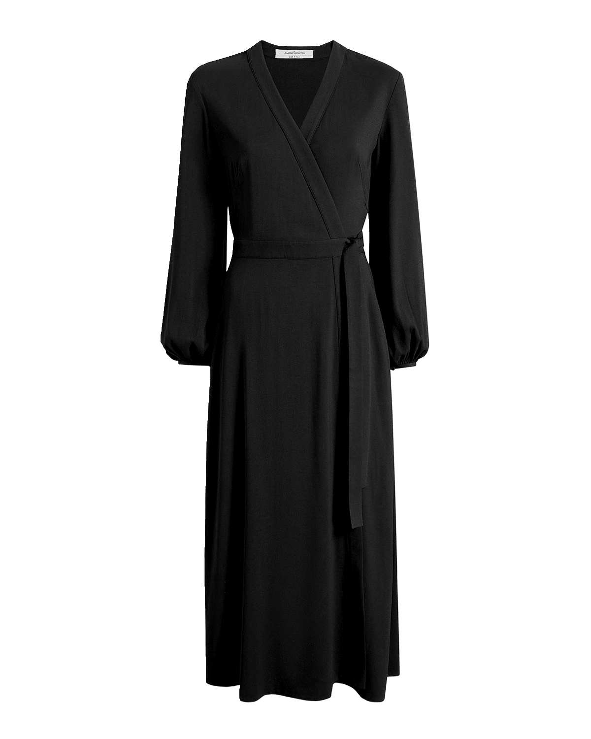 Another Tomorrow Lantern-Sleeve Maxi Wrap Dress