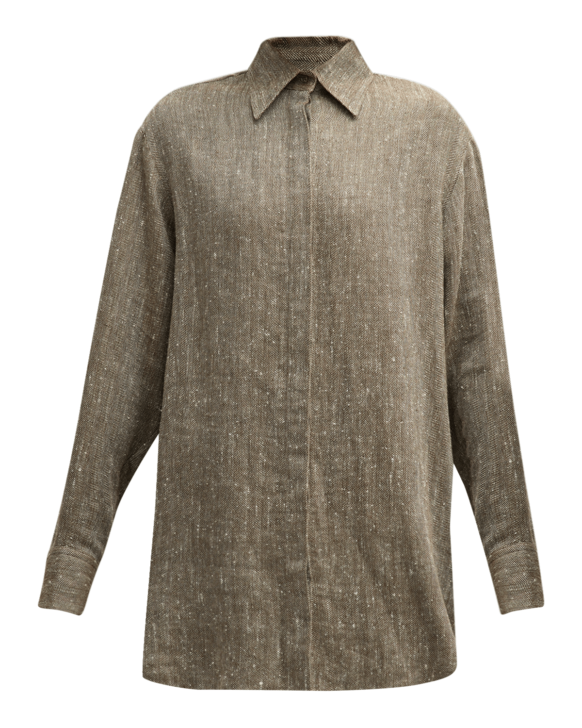 Brandon Maxwell Linen-Silk Herringbone Oversized Button-Down Shirt