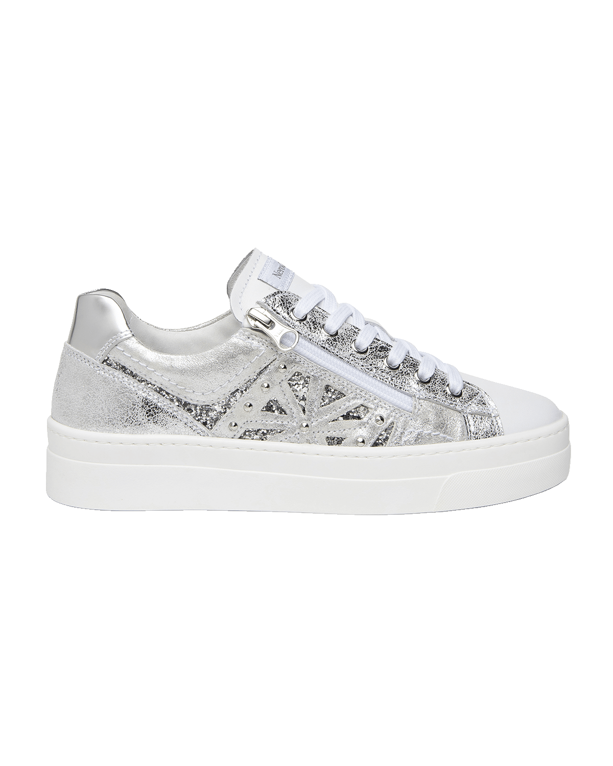 NeroGiardini Metallic Zip Cutout Glitter Sneakers