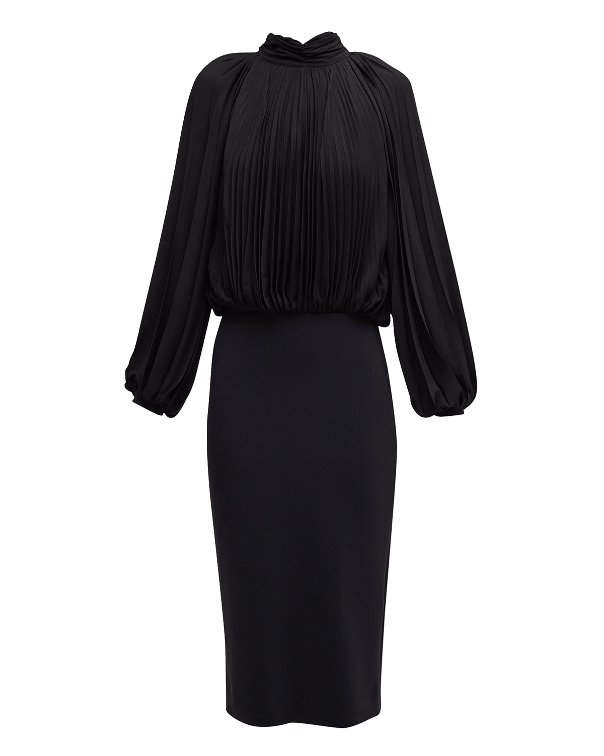 Chiara Boni La Petite Robe Pleated Mock-Neck Blouson-Sleeve Midi Dress