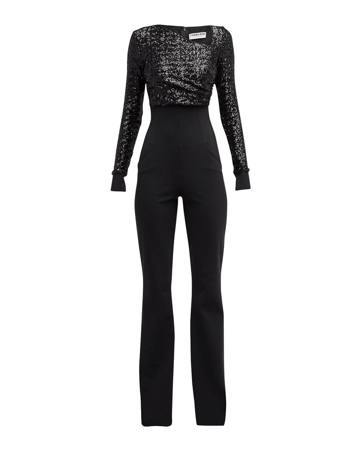 Chiara Boni La Petite Robe Asymmetric Straight-Leg Sequin Jumpsuit