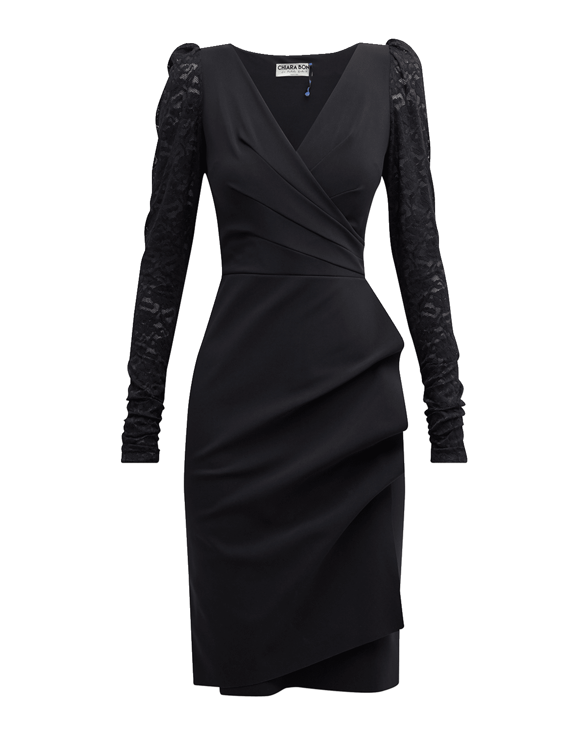 Chiara Boni La Petite Robe Pleated Lace-Sleeve Bodycon Midi Dress