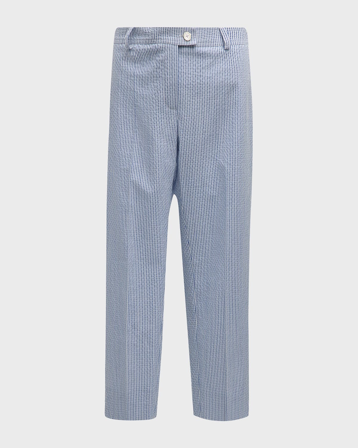Maison Common Cotton Blend Seersucker Cropped Ankle Pants
