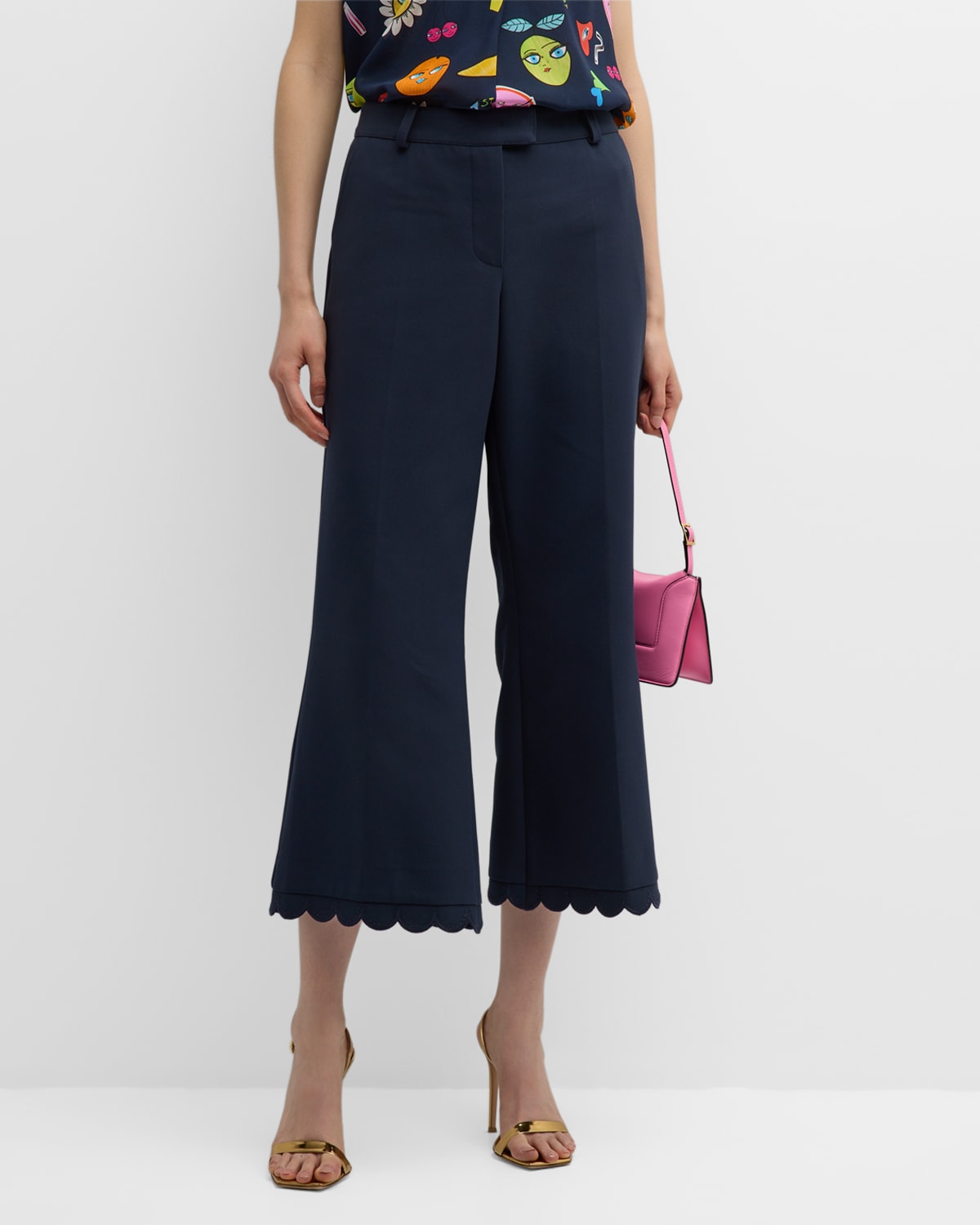 Maison Common Flared Wide-Leg Trousers with Scallop Trim