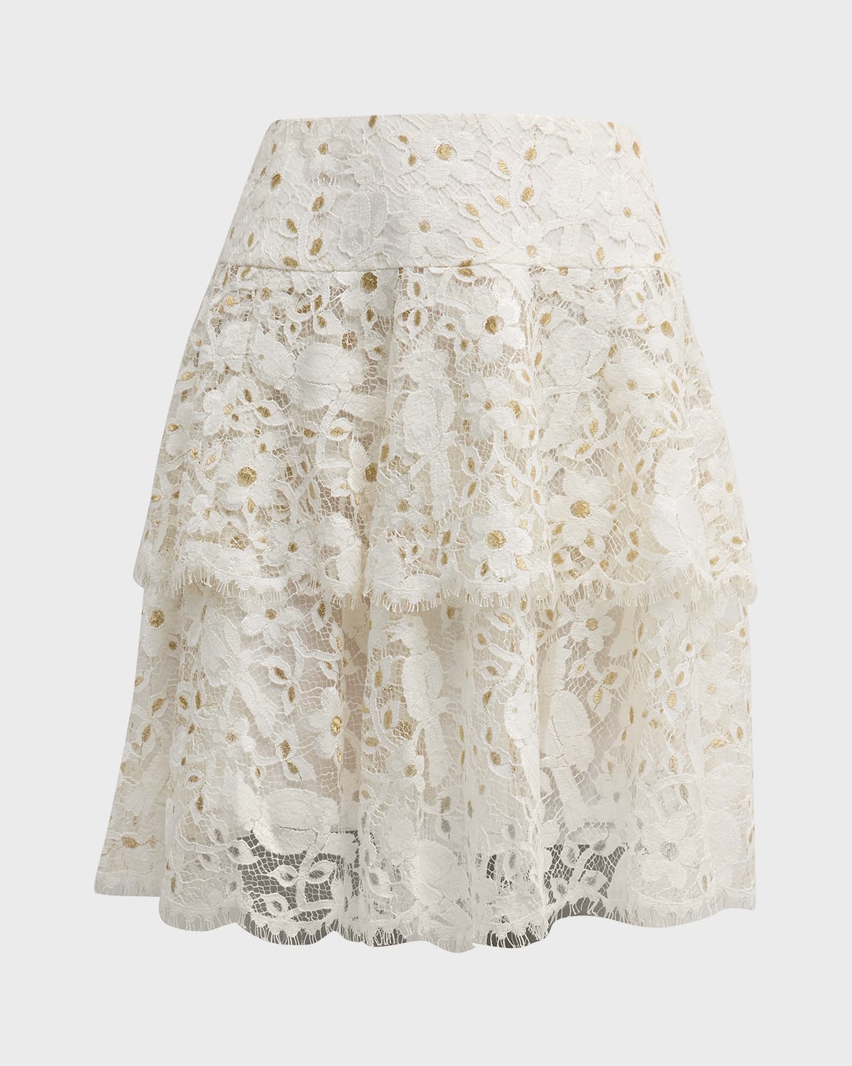 Maison Common Metallic Tiered Lace Skirt