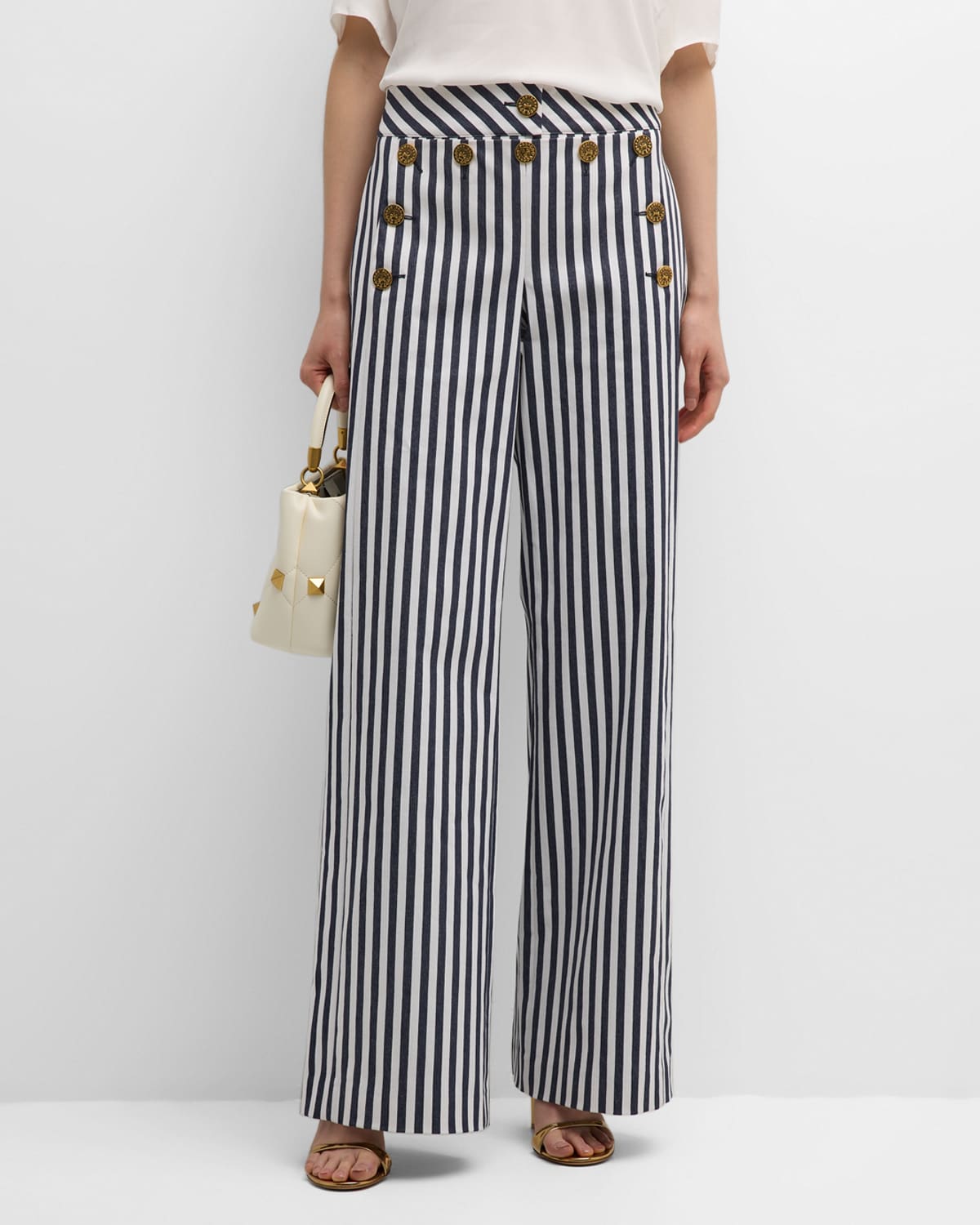 Maison Common Mid-Rise Striped Wide-Leg Cotton Canvas Sailor Pants