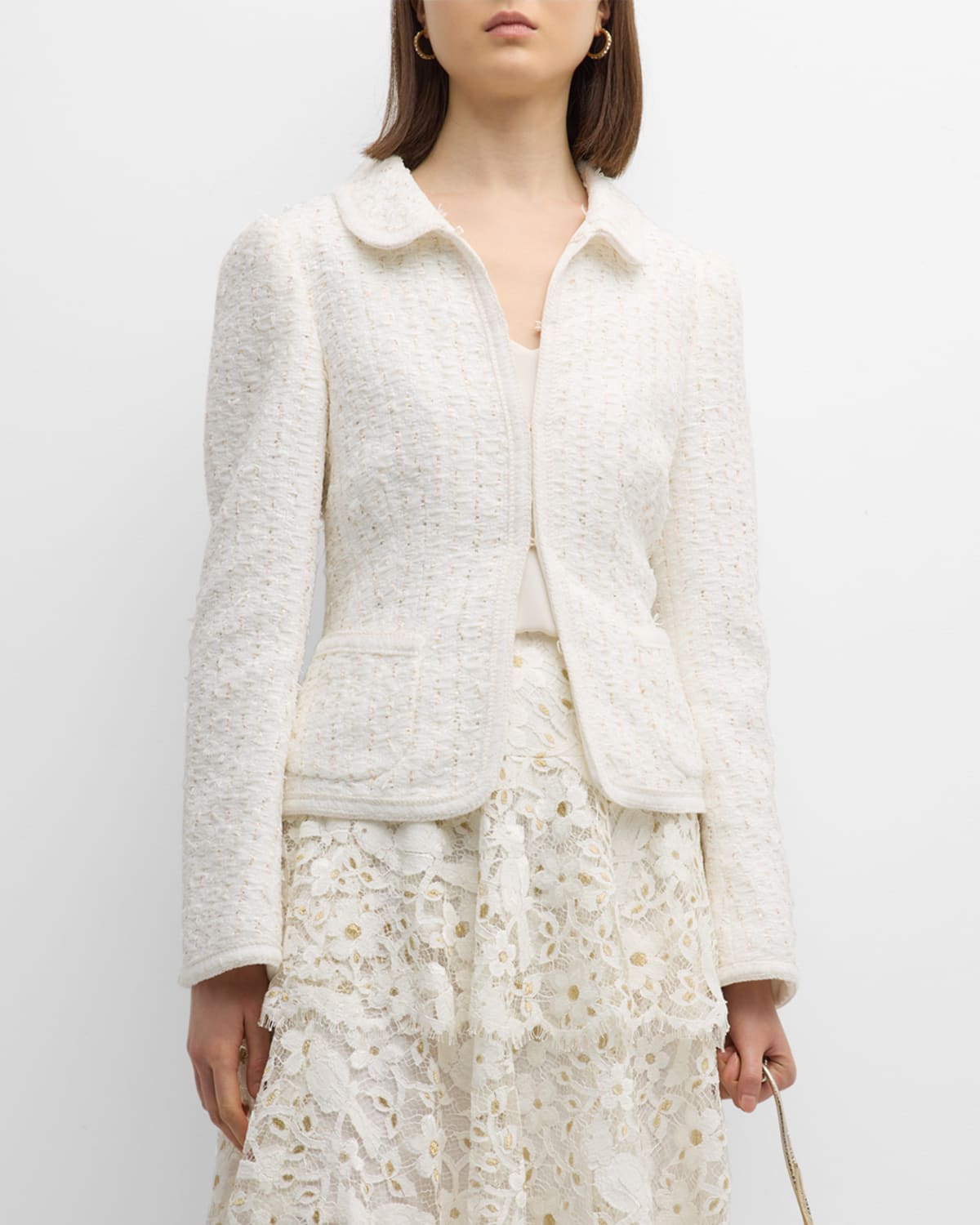 Maison Common Peter-Pan Collar Paillette Pinstripe Tweed Jacket