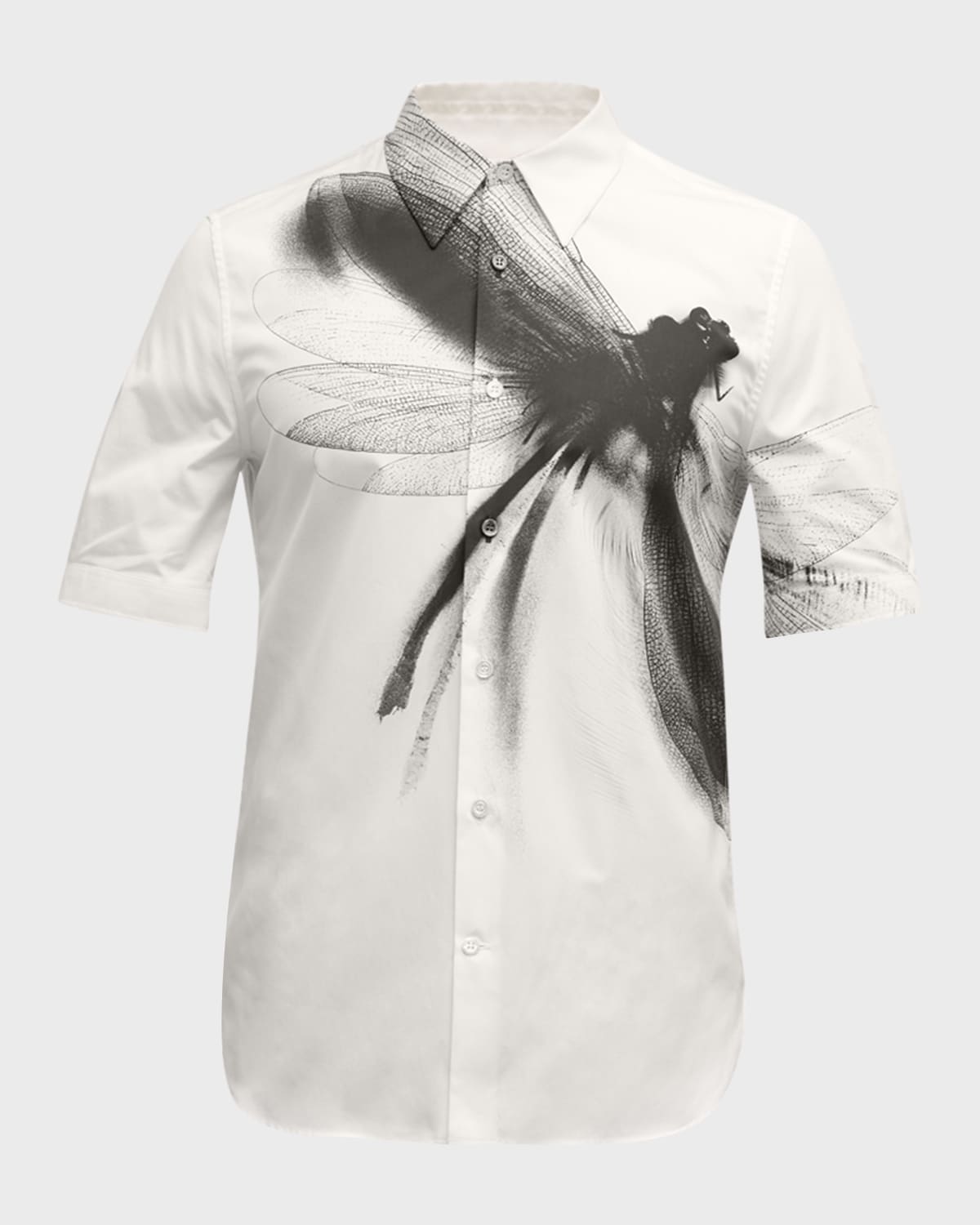 Alexander McQueen Men's Cotton Poplin Dragonfly Print Short-Sleeve Shirt