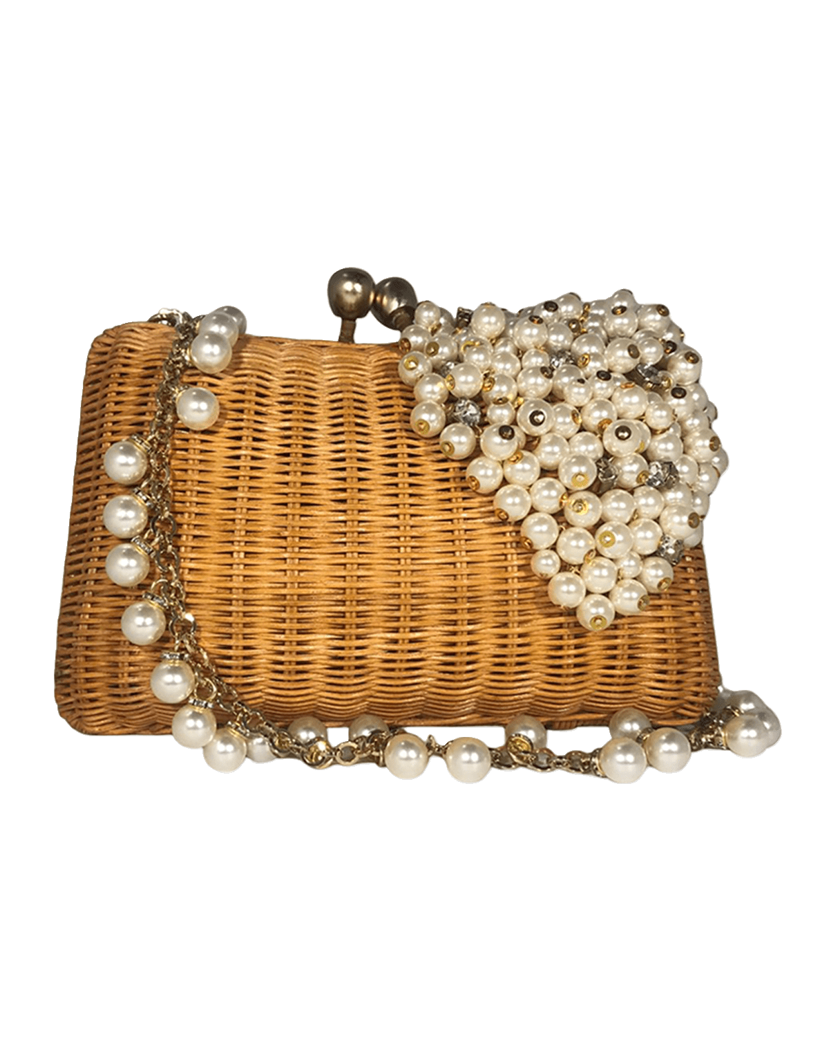 Serpui Charlotte Pearly Straw Clutch Bag