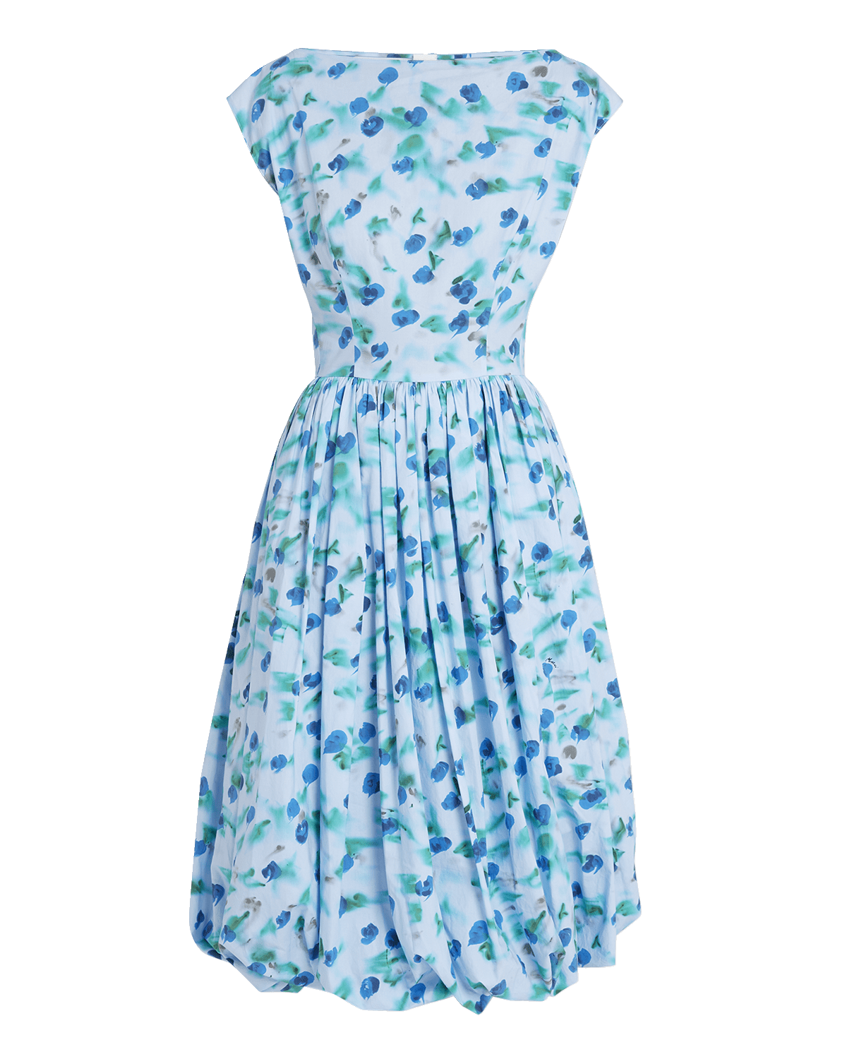 Marni Floral Print Midi Dress with Balloon Skirt