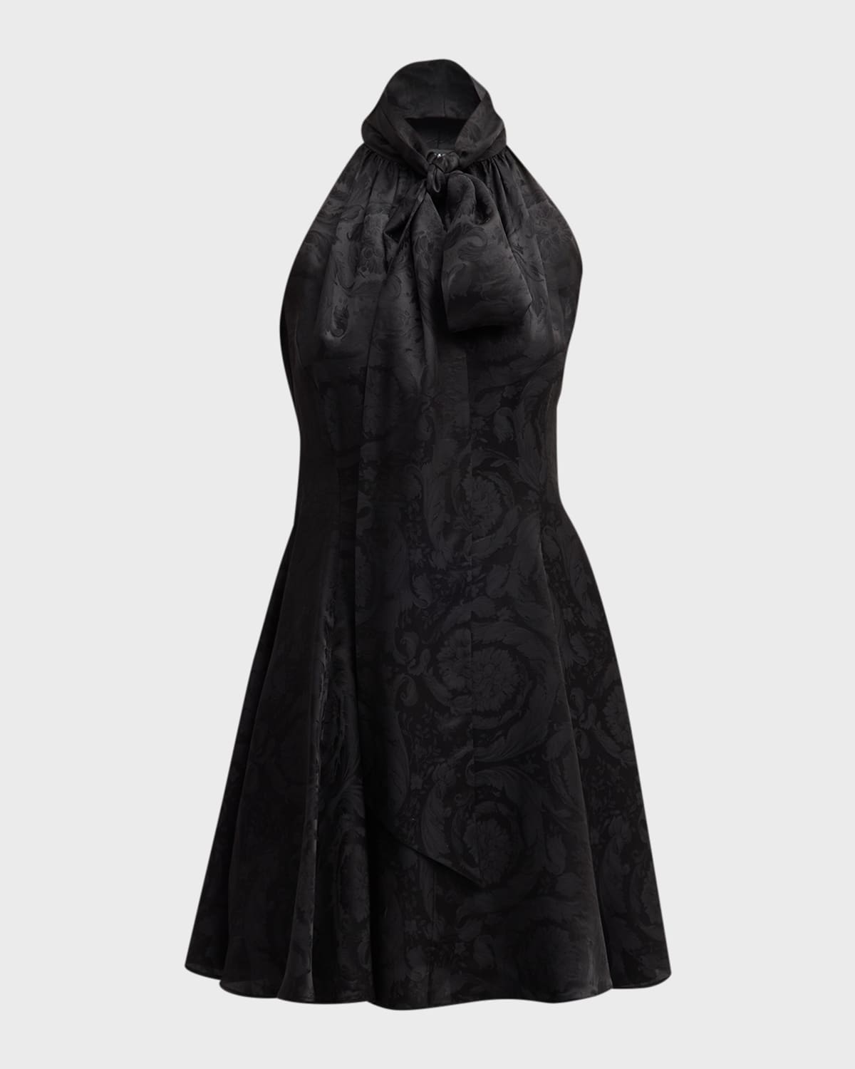 Versace Baroque-Print Tie-Neck Sleeveless Mini Dress